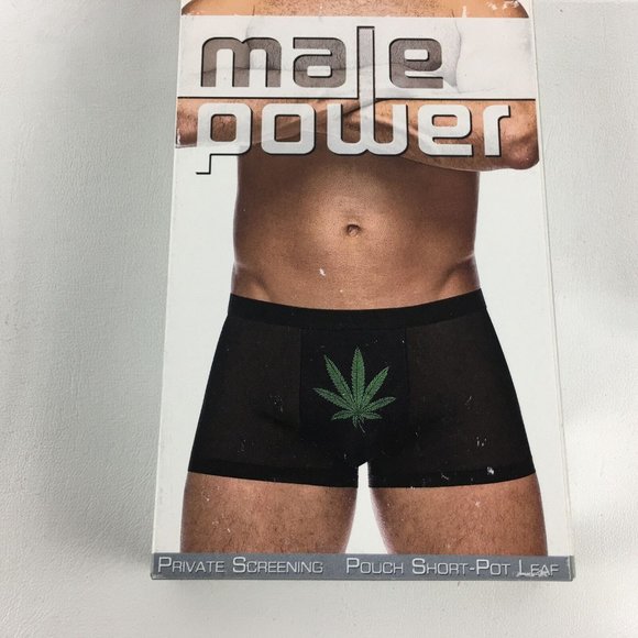 Male Power Private Screening Pot Leaf Pouch Short, Men's Size S - Black - Picture 4 of 5